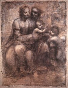 Madonna and Child with St Anne and the Young St John 1507-08 Charcoal with white chalk heightening on paper, 141,5 x 106 cm National Gallery, London